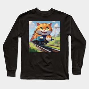 Cat Wanting To Be A Train Long Sleeve T-Shirt